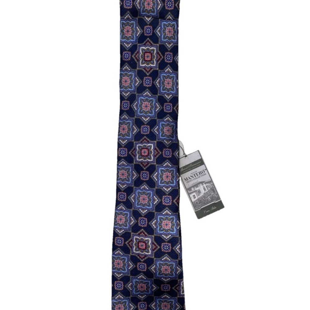 NEW- Mens Mantero Print By Daniel Cremieux Geometric Multicolor Silk Neck Tie